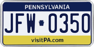 PA license plate JFW0350