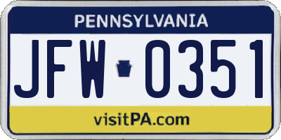 PA license plate JFW0351