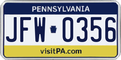 PA license plate JFW0356