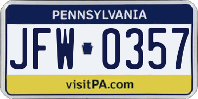 PA license plate JFW0357