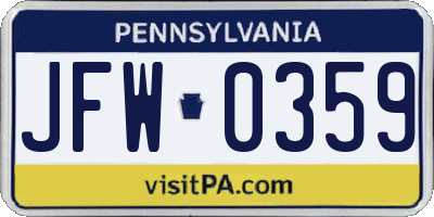 PA license plate JFW0359