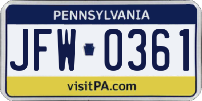 PA license plate JFW0361