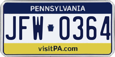 PA license plate JFW0364