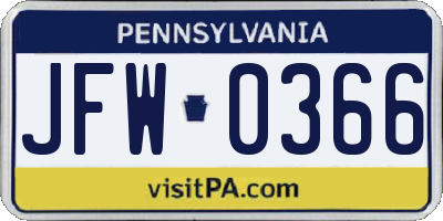 PA license plate JFW0366