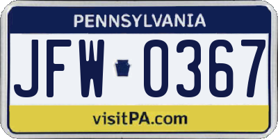 PA license plate JFW0367