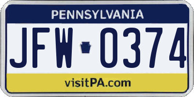 PA license plate JFW0374