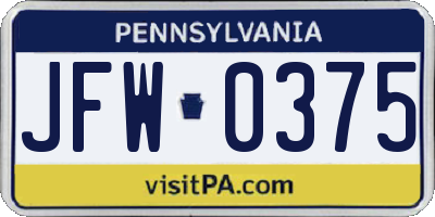 PA license plate JFW0375