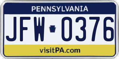 PA license plate JFW0376