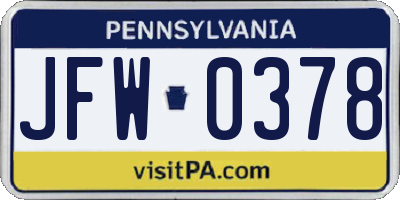 PA license plate JFW0378