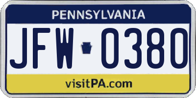 PA license plate JFW0380