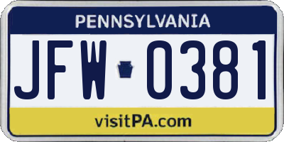 PA license plate JFW0381