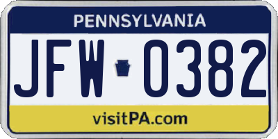 PA license plate JFW0382