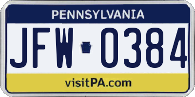 PA license plate JFW0384
