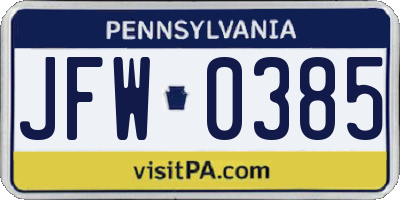 PA license plate JFW0385