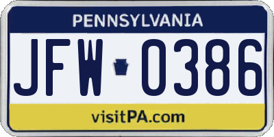 PA license plate JFW0386