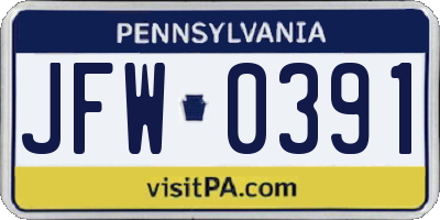 PA license plate JFW0391