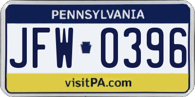 PA license plate JFW0396
