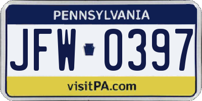 PA license plate JFW0397