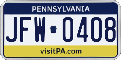 PA license plate JFW0408