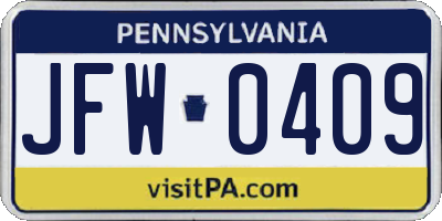 PA license plate JFW0409