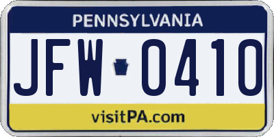 PA license plate JFW0410