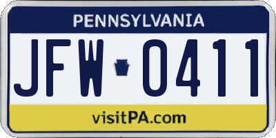 PA license plate JFW0411