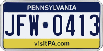 PA license plate JFW0413