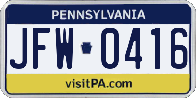 PA license plate JFW0416