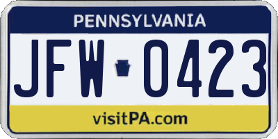 PA license plate JFW0423