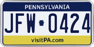 PA license plate JFW0424
