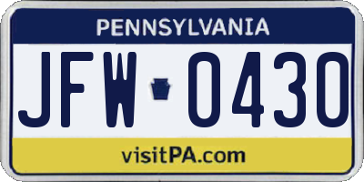 PA license plate JFW0430