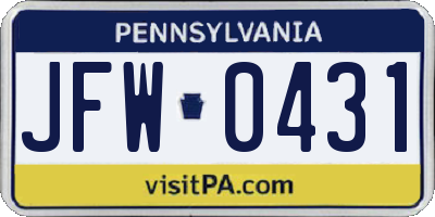 PA license plate JFW0431