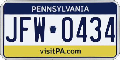 PA license plate JFW0434