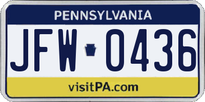 PA license plate JFW0436