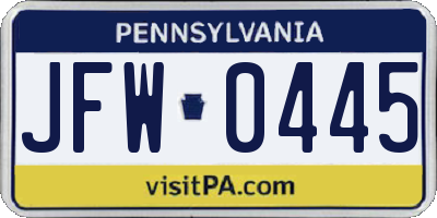 PA license plate JFW0445