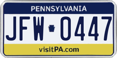 PA license plate JFW0447