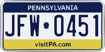 PA license plate JFW0451