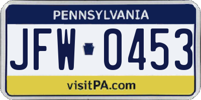 PA license plate JFW0453