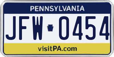 PA license plate JFW0454