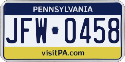 PA license plate JFW0458
