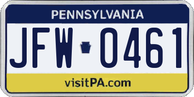 PA license plate JFW0461
