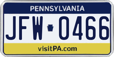 PA license plate JFW0466