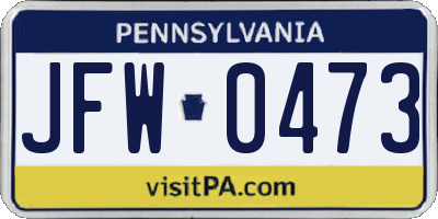PA license plate JFW0473