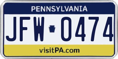 PA license plate JFW0474