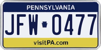 PA license plate JFW0477