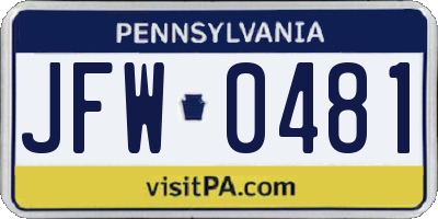 PA license plate JFW0481