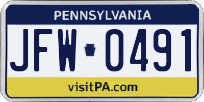 PA license plate JFW0491