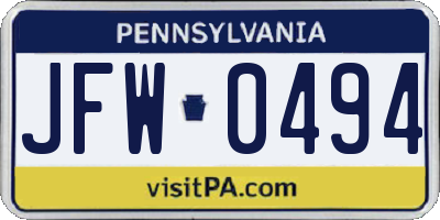 PA license plate JFW0494