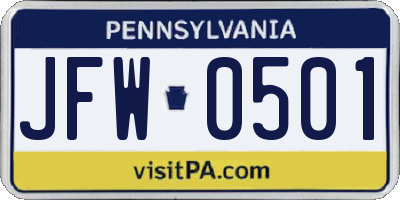 PA license plate JFW0501