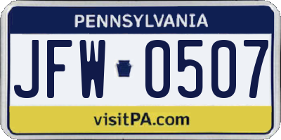 PA license plate JFW0507